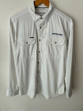 Poncho Mens Small White Performance Fishing Shirt Steves & Sons Magnetic Pockets
